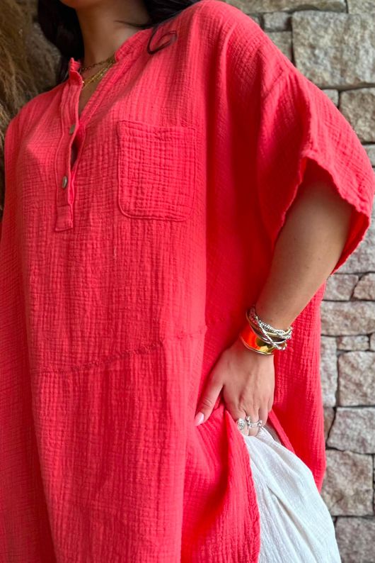Tasha Cushion Cotton Oversized Shirt Tunic Watermelon